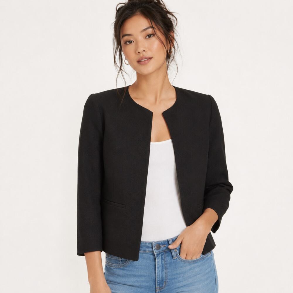 Vince Womens Black Tweed Boucle Wool Blend Blazer Jacket Sz 8
